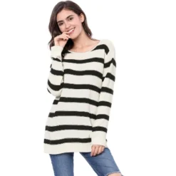 Allegra K Women Long Sleeves Drop Shoulder Loose Striped Sweater -Allegra K GUEST be02a1ba 9a90 400e b637 14c016798007