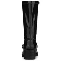 Allegra K Women's Round Toe Chunky Heels Patent Leather Mid Calf Boots -Allegra K GUEST be183516 a062 4d43 b725 b34e43abac8e