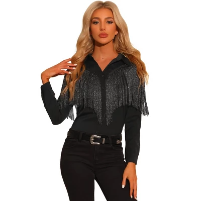 Allegra K Women's Fringe Blouse Long Sleeve Button Down Disco Party Shirts 5 Allegra K Women's Fringe Blouse Long Sleeve Button Down Disco Party Shirts - Image 5