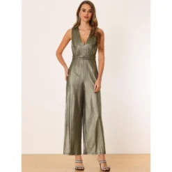 Allegra K Women's V Neck Sleeveless Glitter Sparkly Metallic Jumpsuit -Allegra K GUEST be82d08b 40b2 40b7 8296 88028bd52fbd