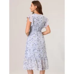Allegra K Women's Floral Chiffon Elastic Waist V Neck Ruffled Hem Dress -Allegra K GUEST bec44a1d d530 4d78 8565 d423c6aa5abf