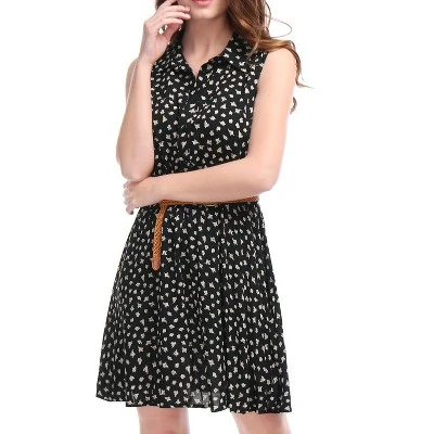 Allegra K Women's Floral Sleeveless Half Placket Above Knee Belted Summer Dress 2 Allegra K Women's Floral Sleeveless Half Placket Above Knee Belted Summer Dress - Image 2