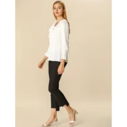 Allegra K Women's Office Work Ruffle V Long Sleeve Neck Chiffon Peasant Blouse -Allegra K GUEST befdeb69 2bc4 419d 9188 74156396ea76
