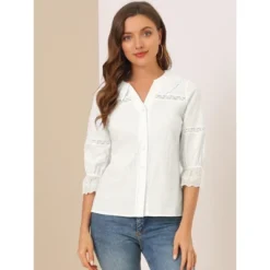 Allegra K Women's 3/4 Sleeve Crochet Trim Work Blouse -Allegra K GUEST bf3961f8 87ef 4556 872b 825400518699