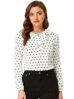Allegra K Women's 1950s Vintage Ruffle Neck Long Sleeve Dots Blouse -Allegra K GUEST bf469019 1cce 47f9 ba5e 5c2ac17772c5