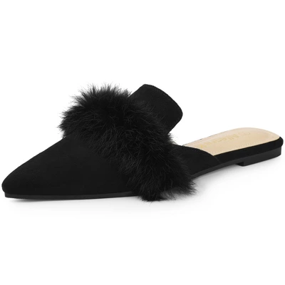 Allegra K Women's Pointed Toe Faux Fur Slip On Flat Slide Mules 7 Allegra K Women's Pointed Toe Faux Fur Slip On Flat Slide Mules - Image 7