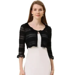 Allegra K Women's Lace Elegant Crop Cardigan 3/4 Sleeve Ruffle Bolero Shrug Top -Allegra K GUEST c0070423 2b52 434d 985b f3b893c70457