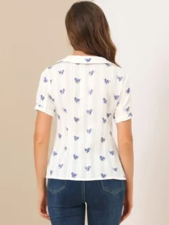 Allegra K Women's 2023 Peter Pan Collar Summer Tops Button Front Elegant Floral Shirt -Allegra K GUEST c06545fe 08d1 443c bfff fd1c840bef30