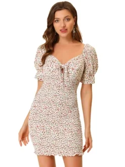 Allegra K Women's Puff Short Sleeve Sweetheart Neck Floral Smocked Bodycon Mini Dress -Allegra K GUEST c089c97b 60e8 4b36 91b2 928422fc0d57