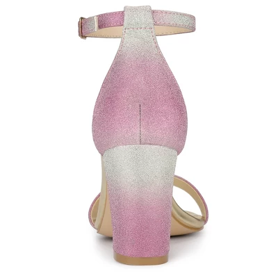 Allegra K Women's Gradient Glitter Chunky Heels Sandals 3 Allegra K Women's Gradient Glitter Chunky Heels Sandals - Image 3