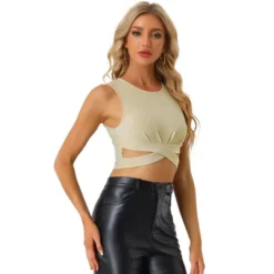 Allegra K Women's Party Glitter Cut Out Front Sleeveless Slim Fitted Crop Tank Top -Allegra K GUEST c0e7cf80 46e9 48a6 935d 3ec76425f100