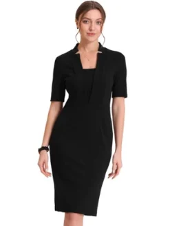 Allegra K Women's Sheath Dress V Neck Short Sleeve Work Office Body-con Midi Dresses -Allegra K GUEST c112fe28 644e 4145 98ed bf026a29340a