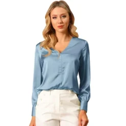 Allegra K Women's Elegant Satin Long Sleeve Office Work Blouses Tops -Allegra K GUEST c1a136b0 0ff0 4bac 8772 8e0d5d11fdf0