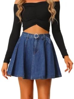 Allegra K Women's Vintage Jean Summer High Waist With Belt A-Line Mini Denim Skirt -Allegra K GUEST c1b8f079 83b3 45ee 8707 32ccfd5c69f5