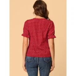 Allegra K Women's Square Neck Button Ruffle Sleeve Love Heart Printed Blouse Top -Allegra K GUEST c1dc1148 32d5 4d24 a384 0292fe2b6d89