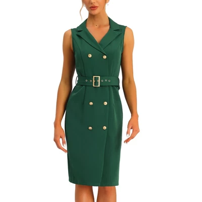 Allegra K Women's Sleeveless Notched Lapel Double Breasted Belted Work Office Dress 7 Allegra K Women's Sleeveless Notched Lapel Double Breasted Belted Work Office Dress - Image 7