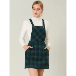 Allegra K Women's Plaid Print Adjustable Strap Casual Suspender Dress
