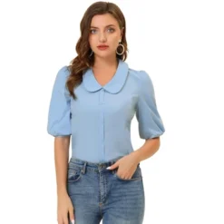 Allegra K Women's Sweet Short Bubble Sleeve Peter Pan Collar Peplum Blouses -Allegra K GUEST c2bf65c8 d023 459e 9b60 805560bdcf2d