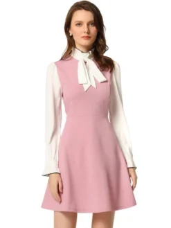 Allegra K Women's Elegant Contrast Ruffle Stand Collar Bow Tie Puff Sleeve Office Dress -Allegra K GUEST c33bf743 7adb 435a ae7f f00ed2241e86