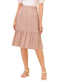 Allegra K Women's Floral Print Ruffle Hem High Elastic Waist Casual A-Line Midi Skirt -Allegra K GUEST c366fb4e 0605 46fc a216 1dae504f107d