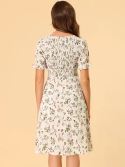 Allegra K Women's Floral Square Neck Midi Smocked A-line Dress -Allegra K GUEST c36aa02e e4b1 4240 a32d 837595a99f85