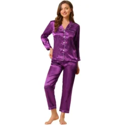 Allegra K Women's Satin Button Down Sleepshirt With Pants Halloween Pajama Set -Allegra K GUEST c3725190 17c2 4b9a 88d0 2d14f08dfc06