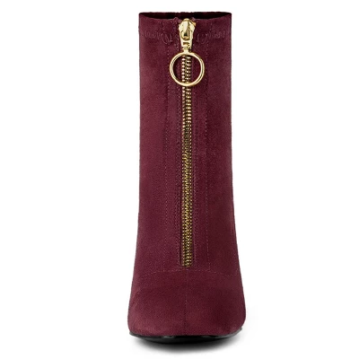 Allegra K Women's Front Zipper Chunky High Heel Ankle Boots 2 Allegra K Women's Front Zipper Chunky High Heel Ankle Boots - Image 2