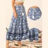 Allegra K Women's Summer Floral Boho Tassels Elastic Waist Casual Maxi Skirts