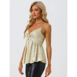 Allegra K Women's Sleeveless Deep V Neck Shimmer Metallic Peplum Party Cami Top -Allegra K GUEST c49dbbe5 7bab 427d 9587 2ddc838ec4cb