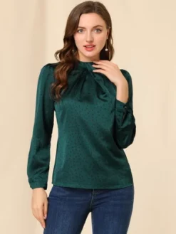 Allegra K Women's Dots Print Long Sleeve Stand Collar Vintage Blouse -Allegra K GUEST c4b2b333 e63b 4992 8f26 ed78fc9507e5