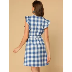 Allegra K Women's Casual Ruffled Sleeve A-Line Vintage Gingham Check Sundress -Allegra K GUEST c4ed53a1 da12 416e b537 b8b2c705c036