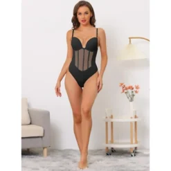 Allegra K Women's Mesh Panel Tummy Control Sculpting Leotard With Adjustable Straps -Allegra K GUEST c4f29734 4d7b 4e9e a5c4 4279d3b1d87f