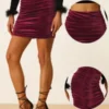 Allegra K Women's Velvet Party Bodycon Mini Ruched Skirt