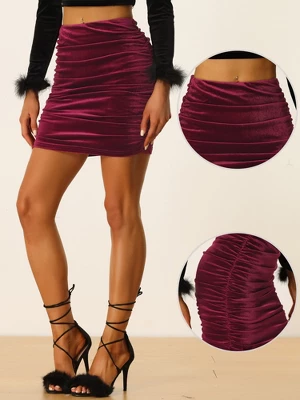 Allegra K Women's Velvet Party Bodycon Mini Ruched Skirt 1 Allegra K Women's Velvet Party Bodycon Mini Ruched Skirt