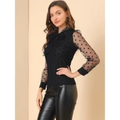 Allegra K Women's Tie Neck Polka Dots Semi Sheer Long Sleeve Blouse -Allegra K GUEST c554659d b119 43ed abfa 749efc63db11
