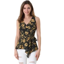 Allegra K Women's Sleeveless V Neck Tie Waist Asymmetric Hem Wrap Peplum Tank Tops -Allegra K GUEST c596bc11 4d35 4b5d b549 ba8ac82b650a