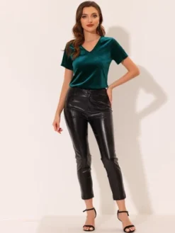 Allegra K Women's Baisc V Neck Velvet Short Sleeve T-Shirt -Allegra K GUEST c5a816a7 f001 45e5 a812 2d10664ebf1d