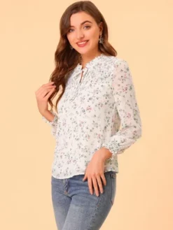 Allegra K Women's Ruffled Long Sleeve Pleated Front Floral Blouse -Allegra K GUEST c5d0c5f6 c20a 4147 afa4 a155e1e3b057