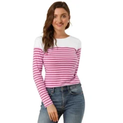 Allegra K Women's Color Block Long Sleeve Striped T-Shirt -Allegra K GUEST c617e206 83db 4977 a529 6fde82c5f023