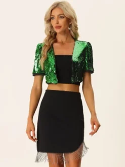 Allegra K Women's Puff Short Sleeve Open Front Party Crop Sequin Cardigan -Allegra K GUEST c639c49e 554a 45f0 afeb e9663216afbf