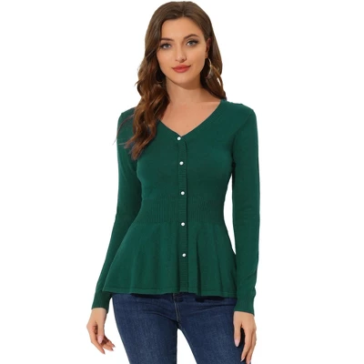 Allegra K Women's V Neck Long Sleeve Ribbed Pullover Knitted Peplum Top 16 Allegra K Women's V Neck Long Sleeve Ribbed Pullover Knitted Peplum Top - Image 16