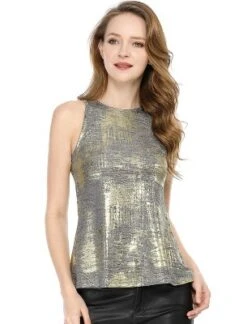 Allegra K Women's Party Shiny Sleeveless Club Metallic Tank Top -Allegra K GUEST c69e7444 8163 4d90 8c2c 7cc7d57e2f31