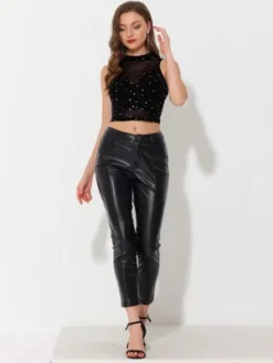 Allegra K Women's Metallic Star Mesh Mock Neck Sleeveless See Through Party Crop Top -Allegra K GUEST c6a8fae8 4614 4334 8a31 5ab61fafeb1c