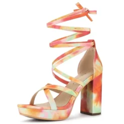 Allegra K Women's Tie Dye Platform Chunky Heel Lace Up Sandals -Allegra K GUEST c6b4a75d 9884 48d2 ae30 0f100540b508