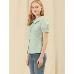 Allegra K Women's Puff Sleeves Point Collar Button Down Floral Shirts -Allegra K GUEST c6e0361d 13fb 4906 a14d 25f41da87948