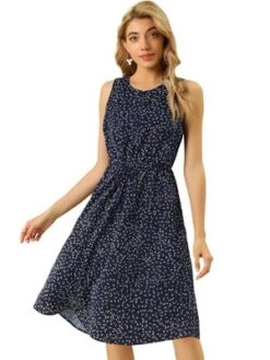 Allegra K Women's Floral Printed Split Neck Drawstring Waist Sleeveless A-Line Midi Dress 27 Allegra K Women's Floral Printed Split Neck Drawstring Waist Sleeveless A-Line Midi Dress -Allegra K GUEST c6e2206d ba07 43a8 b70f 753236e40c83