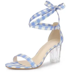 Allegra K Women's Check Lace Up Clear Chunky Heels Sandals -Allegra K GUEST c6fc3851 41d8 4af1 acd4 08f3cb644c85