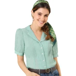 Allegra K Women's Camp Collar Button Front Textured Short Bubble Sleeve Shirt 11 Allegra K Women's Camp Collar Button Front Textured Short Bubble Sleeve Shirt -Allegra K GUEST c74753c0 7f5e 46f2 85c1 ae9c0f7555fe