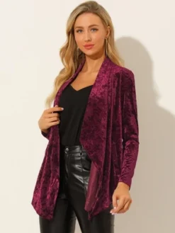 Allegra K Women's Shawl Collar Pocket Open Front Velvet Cardigan -Allegra K GUEST c7c71ad4 0404 4078 acf8 bd19f66709fa