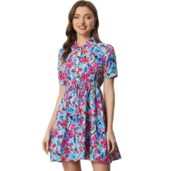 Allegra K Women's Point Collar Floral Button Up Tie Waist Summer Dresses -Allegra K GUEST c7edde24 6fbd 4625 adca aa96f5fe19b2
